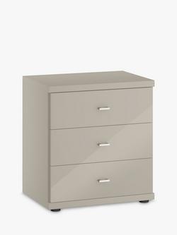 John Lewis Elstra 3 Drawer Glass Front Bedside Table, Grey Glass/Pebble Grey