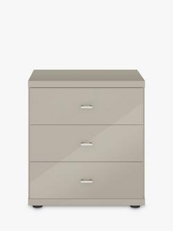 John Lewis Elstra 3 Drawer Glass Front Bedside Table - view 2, Grey Glass/Pebble Grey