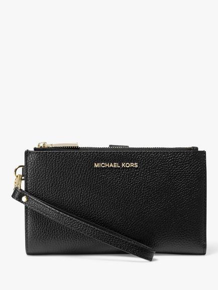 MICHAEL Michael Kors Jet Set Leather Travel Double Zip Top Wristlet Purse, Black