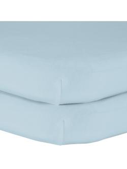 John Lewis GOTS Organic Cotton Fitted Bedside Crib Sheet, Pack of 2, 50 x 83cm, Sky