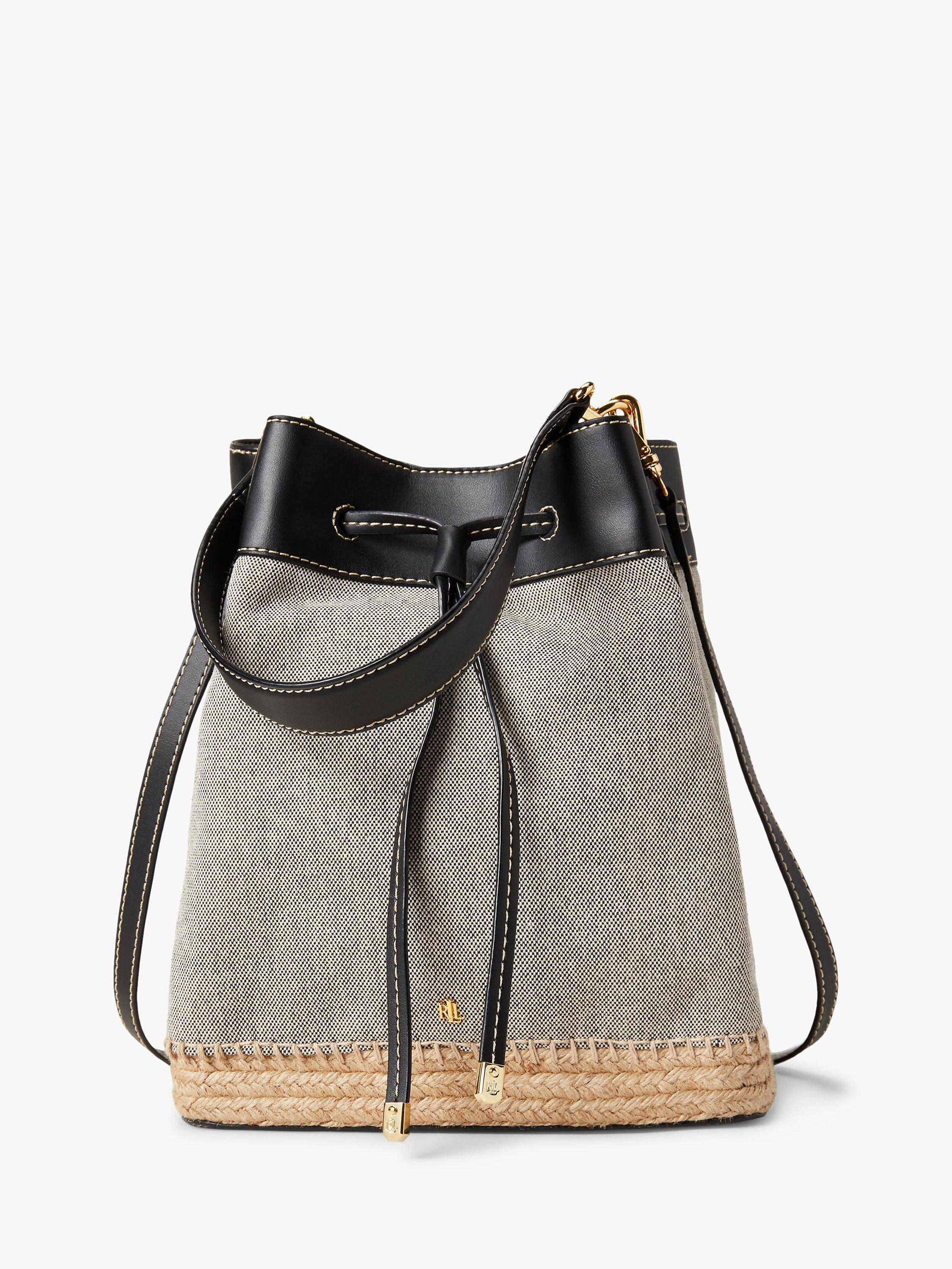 Lauren Ralph Lauren Dryden Debby Canvas Medium Bucket Bag Black Grey