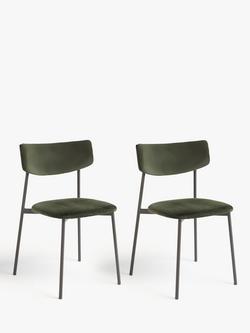 John Lewis ANYDAY Motion Corduroy Velvet Upholstered Dining Chairs, Set of 2, Green