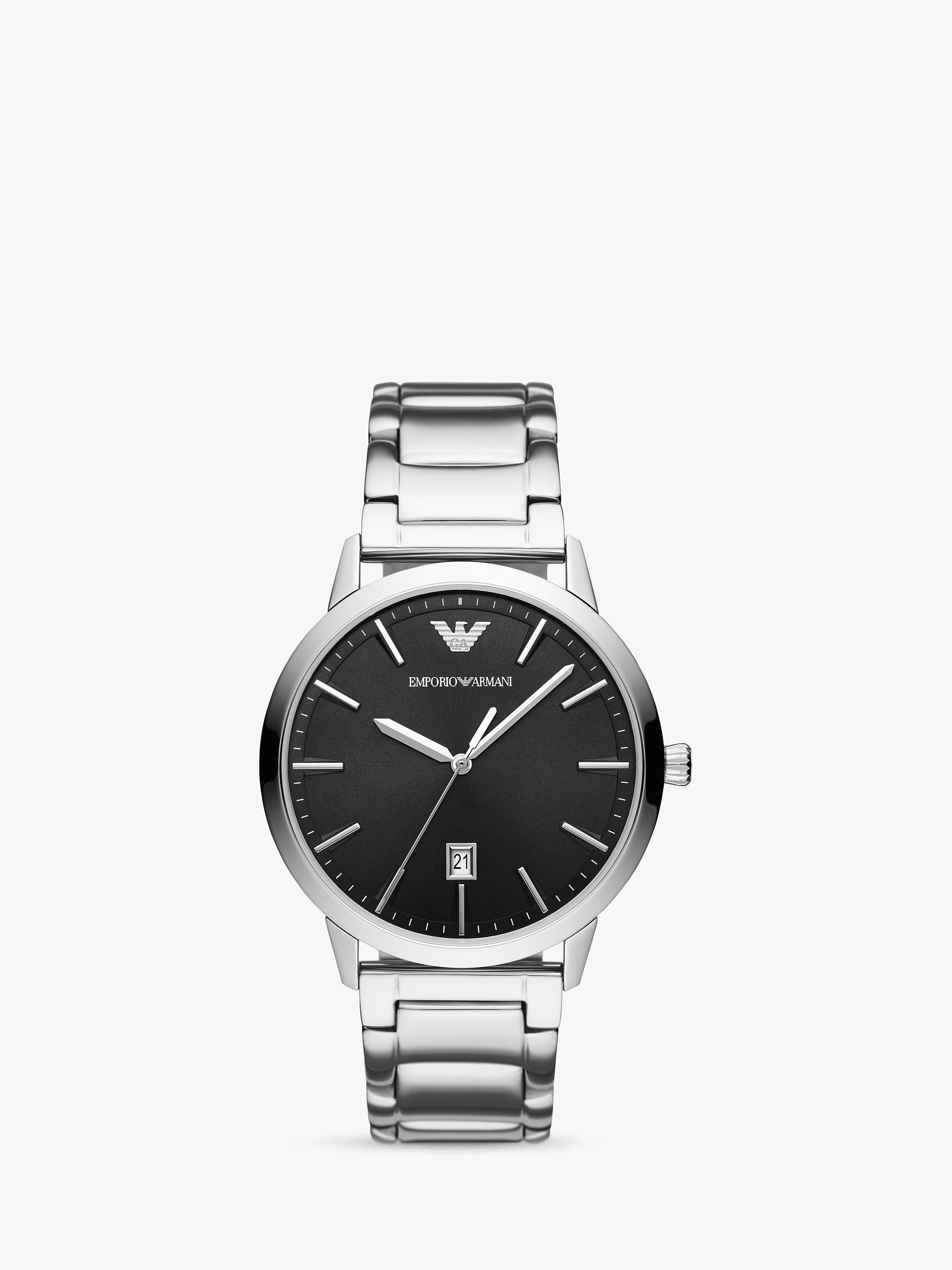 Emporio Armani Men's Date Bracelet Strap Watch, Silver/Black AR11310