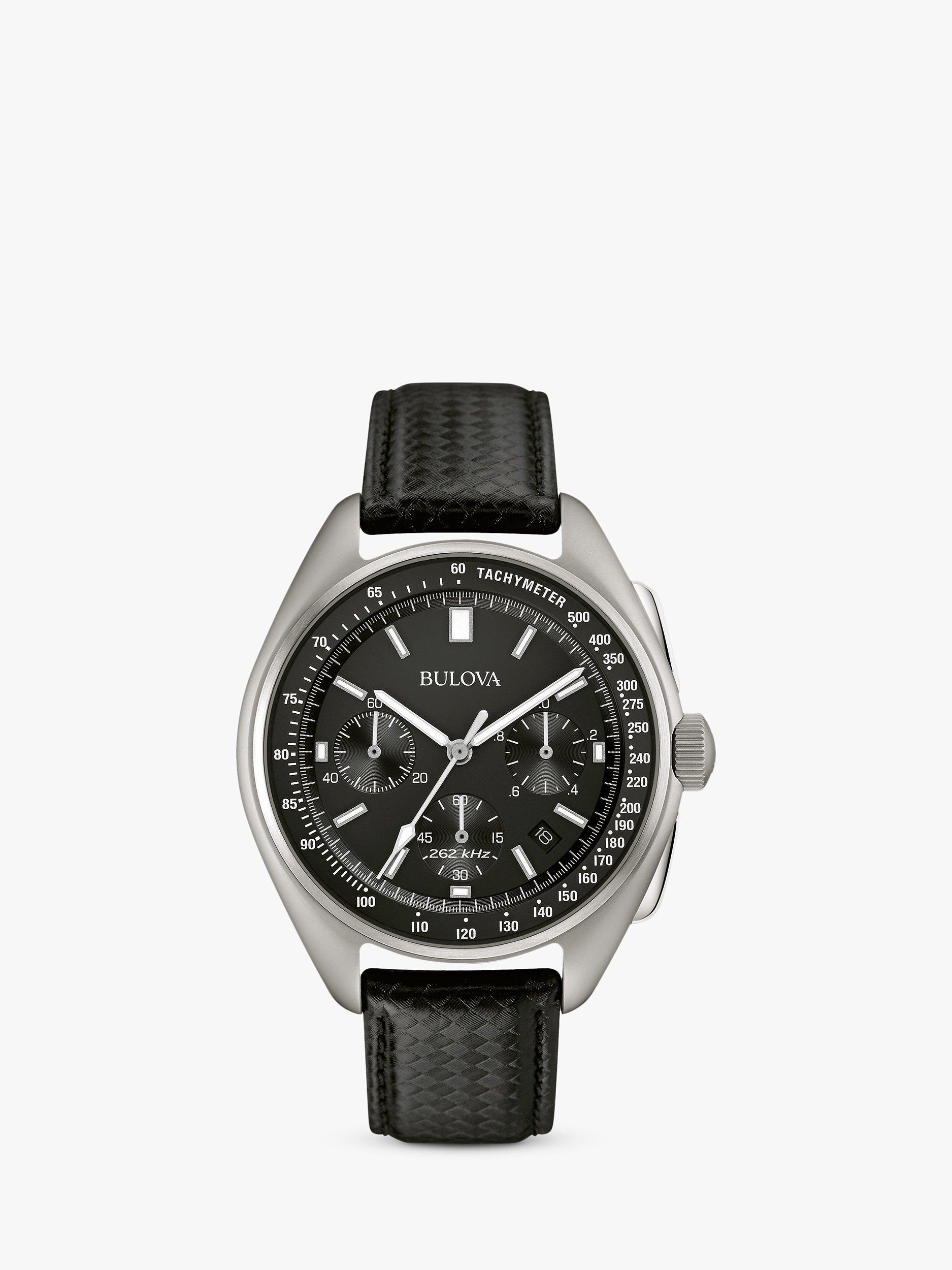 Bulova 96B251 Men's Special Edition Lunar Pilot Date Chronograph Leather Strap Watch, Black
