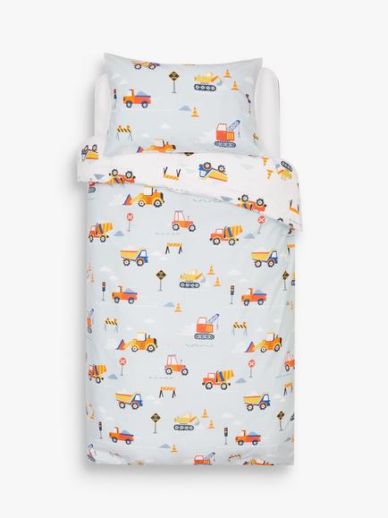 John Lewis Construction Reversible Pure Cotton Duvet Cover and Pillowcase Set, Single, Multi - view 2, Multi