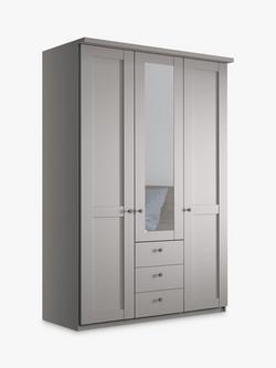 John Lewis Marlow 150cm Hinged Door Wardrobe with Mirror & 3 Drawers, Pebble Grey