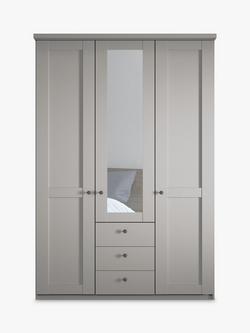 John Lewis Marlow 150cm Hinged Door Wardrobe with Mirror & 3 Drawers - view 2, Pebble Grey