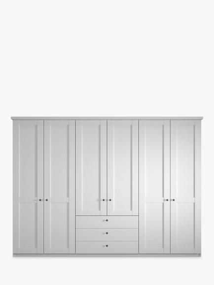John Lewis Marlow 300cm Hinged Door Wardrobe with 3 Drawers - view 2, White