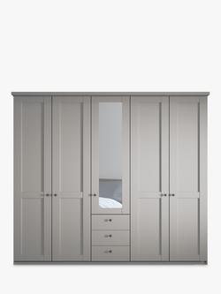 John Lewis Marlow 250cm Hinged Door Wardrobe with Mirror & 3 Drawers - view 2, Pebble Grey