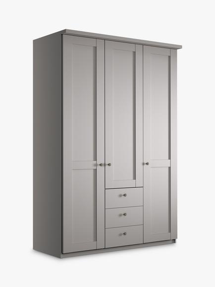 John Lewis Marlow 150cm Hinged Door Wardrobe with 3 Drawers, Pebble Grey