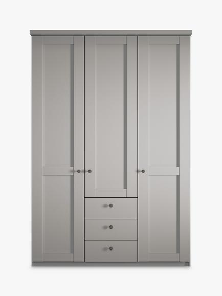 John Lewis Marlow 150cm Hinged Door Wardrobe with 3 Drawers - view 2, Pebble Grey
