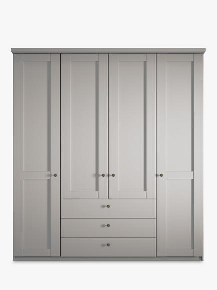 John Lewis Marlow 200cm Hinged Door Wardrobe with 3 Drawers - view 2, Pebble Grey
