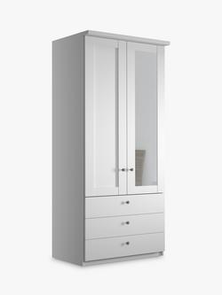 John Lewis Marlow 100cm Hinged Wardrobe with Right Mirror & 3 Drawers, White