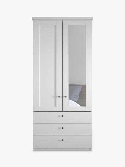 John Lewis Marlow 100cm Hinged Wardrobe with Right Mirror & 3 Drawers - view 2, White