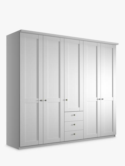 John Lewis Marlow 250cm Hinged Door Wardrobe with 3 Drawers, White