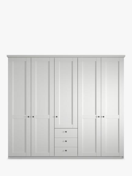 John Lewis Marlow 250cm Hinged Door Wardrobe with 3 Drawers - view 2, White