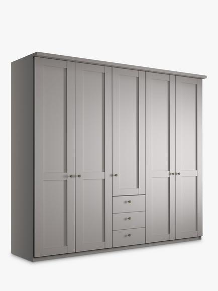 John Lewis Marlow 250cm Hinged Door Wardrobe with 3 Drawers, Pebble Grey