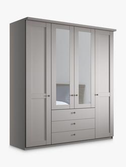 John Lewis Marlow 200cm Hinged Door Wardrobe with Mirrors & 3 Drawers, Pebble Grey