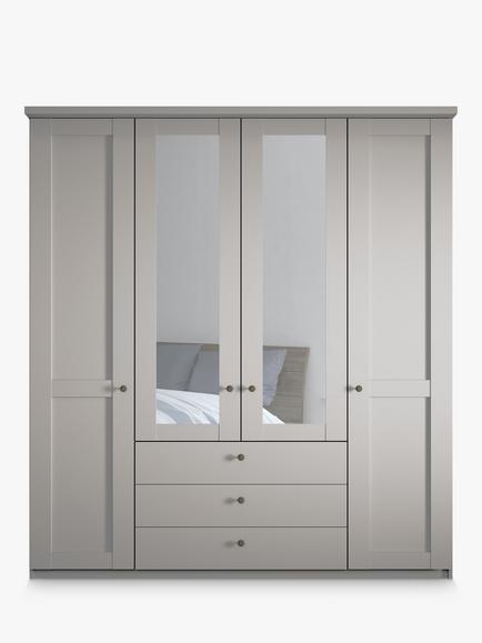 John Lewis Marlow 200cm Hinged Door Wardrobe with Mirrors & 3 Drawers - view 2, Pebble Grey