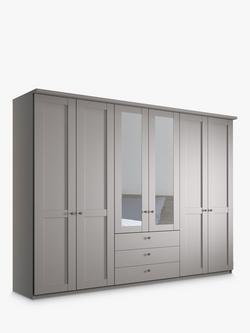 John Lewis Marlow 300cm Hinged Door Wardrobe with Mirrors & 3 Drawers, Pebble Grey