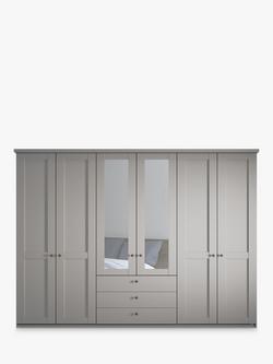 John Lewis Marlow 300cm Hinged Door Wardrobe with Mirrors & 3 Drawers - view 2, Pebble Grey