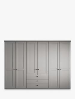 John Lewis Marlow 300cm Hinged Door Wardrobe with 3 Drawers - view 2, Pebble Grey