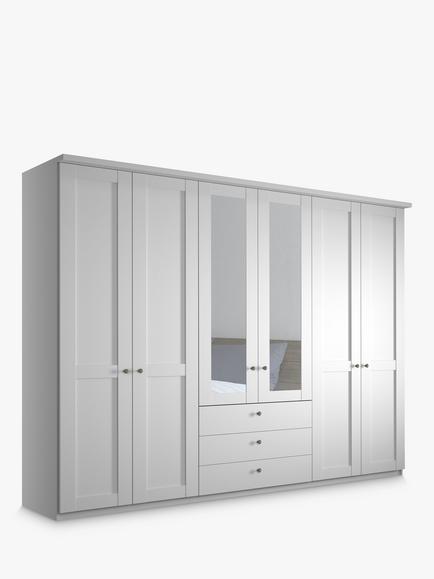 John Lewis Marlow 300cm Hinged Door Wardrobe with Mirrors & 3 Drawers, White