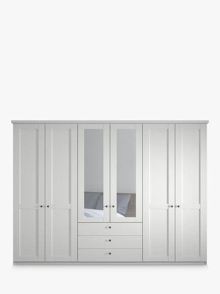 John Lewis Marlow 300cm Hinged Door Wardrobe with Mirrors & 3 Drawers - view 2, White