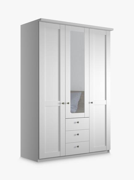 John Lewis Marlow 150cm Hinged Door Wardrobe with Mirror & 3 Drawers, White
