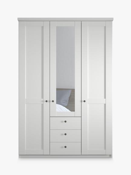 John Lewis Marlow 150cm Hinged Door Wardrobe with Mirror & 3 Drawers - view 2, White