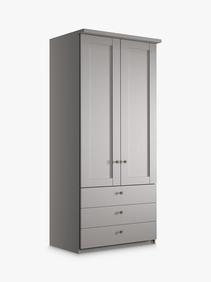 John Lewis Marlow 100cm Hinged Wardrobe with 3 Drawers, Pebble Grey