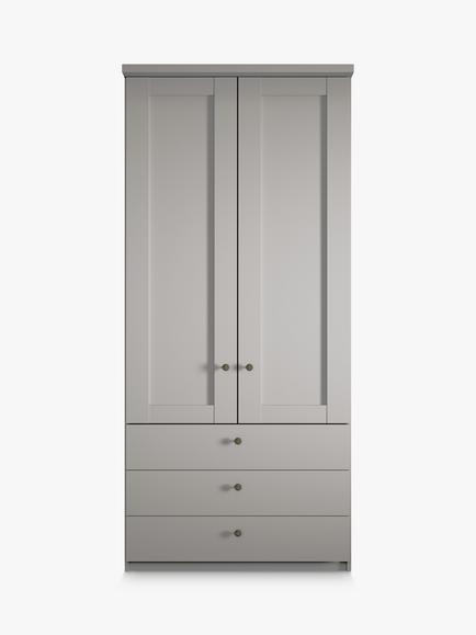 John Lewis Marlow 100cm Hinged Wardrobe with 3 Drawers - view 2, Pebble Grey