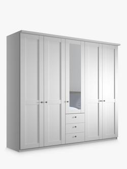 John Lewis Marlow 250cm Hinged Door Wardrobe with Mirror & 3 Drawers, White