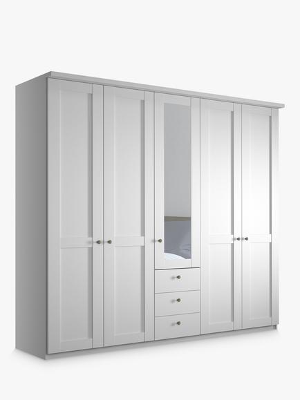 John Lewis Marlow 250cm Hinged Door Wardrobe with Mirror & 3 Drawers, White