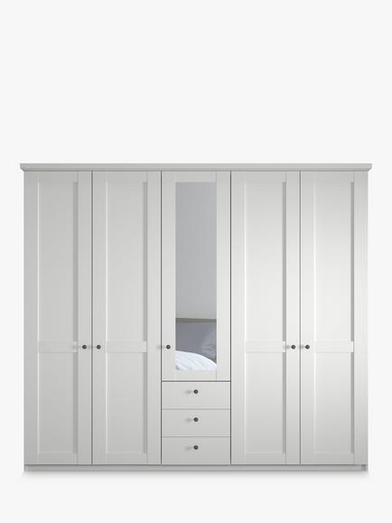 John Lewis Marlow 250cm Hinged Door Wardrobe with Mirror & 3 Drawers - view 2, White
