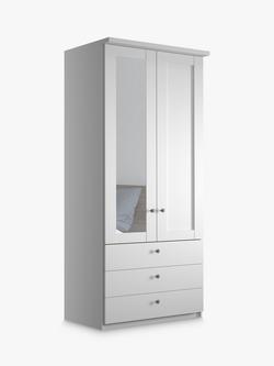 John Lewis Marlow 100cm Hinged Wardrobe with Left Mirror & 3 Drawers, White
