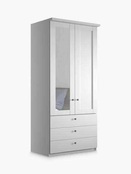 John Lewis Marlow 100cm Hinged Wardrobe with Left Mirror & 3 Drawers, White