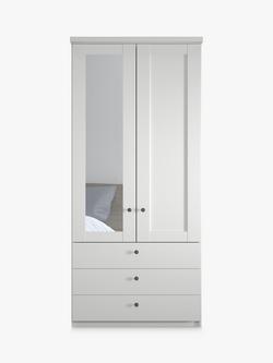 John Lewis Marlow 100cm Hinged Wardrobe with Left Mirror & 3 Drawers - view 2, White