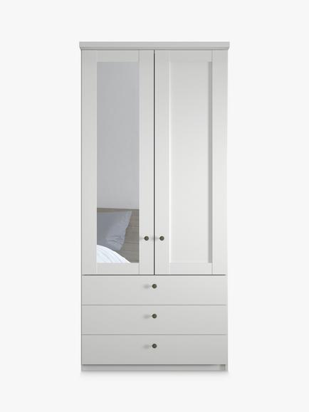 John Lewis Marlow 100cm Hinged Wardrobe with Left Mirror & 3 Drawers - view 2, White