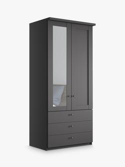 John Lewis Marlow 100cm Hinged Wardrobe with Left Mirror & 3 Drawers, Graphite