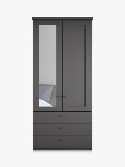 John Lewis Marlow 100cm Hinged Wardrobe with Left Mirror & 3 Drawers - view 2, Graphite