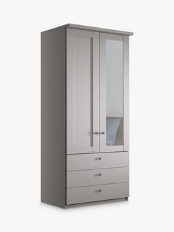 John Lewis Marlow 100cm Hinged Wardrobe with Right Mirror & 3 Drawers, Pebble Grey