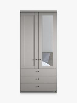 John Lewis Marlow 100cm Hinged Wardrobe with Right Mirror & 3 Drawers - view 2, Pebble Grey