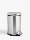 John Lewis Soft Close Bathroom Pedal Bin, 3L, Brushed Steel