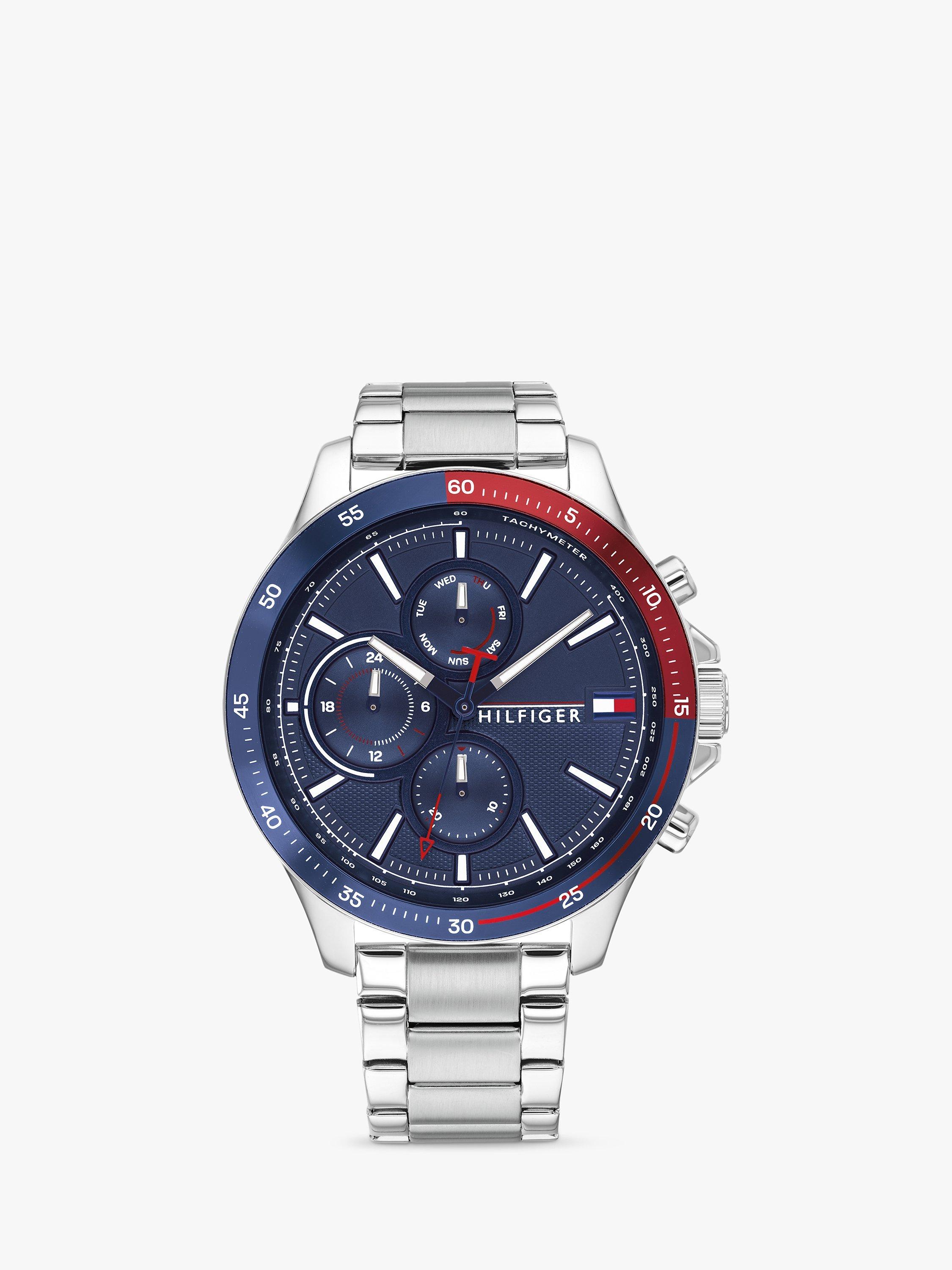Tommy Hilfiger 1791718 Men's Chronograph Bracelet Strap Watch, Silver/Blue