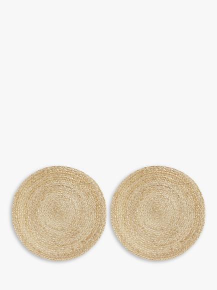 John Lewis Woven Jute Round Placemats, Set of 2, Natural, Natural