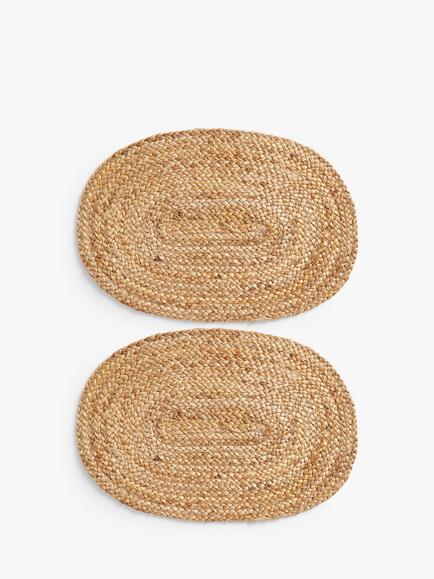 John Lewis Jute Oval Table Centrepiece Placemats, Set of 2, Natural, Natural