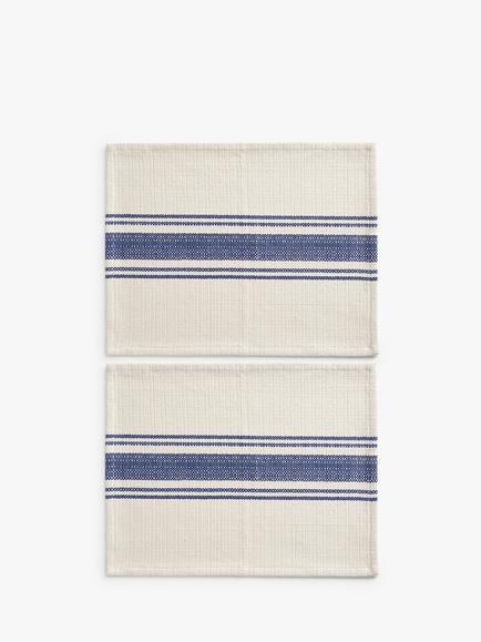 John Lewis Striped Cotton Placemats, Set of 2, Navy/Natural, Navy/Natural