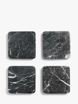 John Lewis Black Marquina Marble Square Coasters, Set of 4, Black, Black