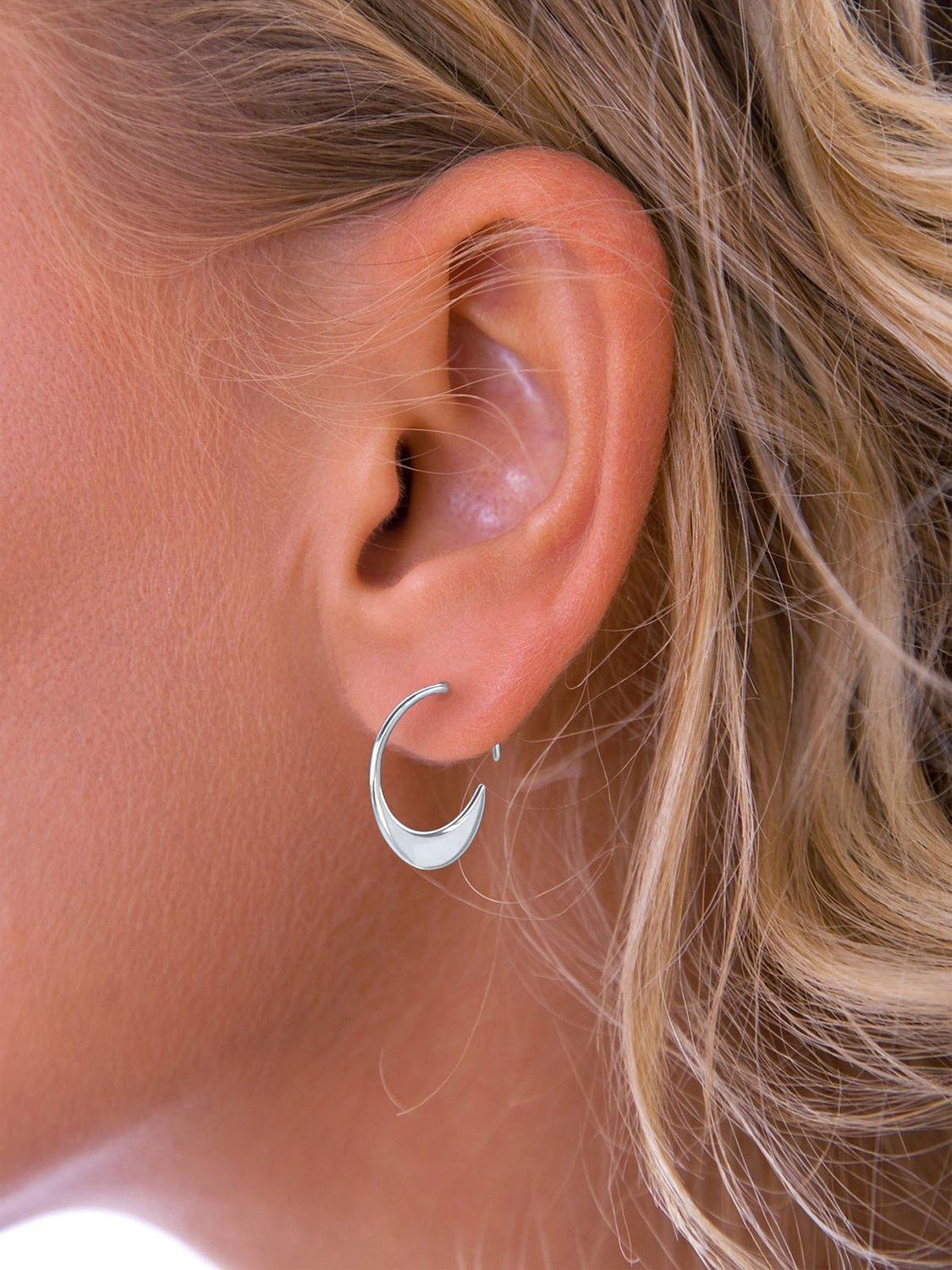 Product image 2 of 2, which shows Nina B Slim Moon Hoop Earrings, Silver